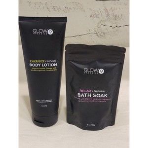 Glow 9 Organics Lemon Orange, Grapefruit Body Lotion 8 oz Vegan + 5 Oz Bath Soak